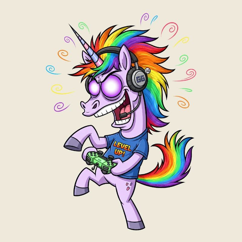 Rainbow Unicorn Gaming Level Up Gamer