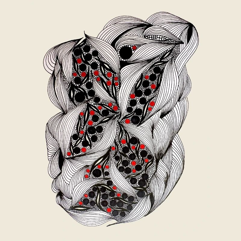 Black and white leaf pattern with red berries