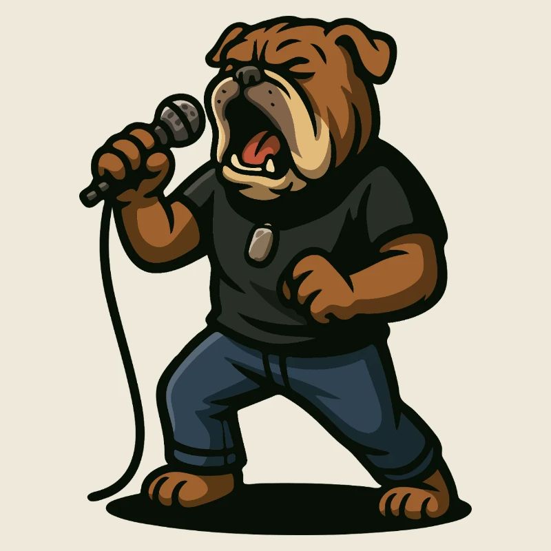 Rock Singer Bulldog with Microphone Art