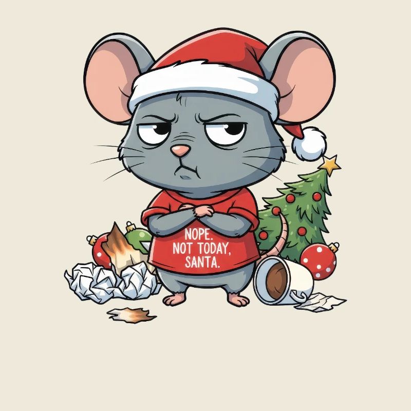 Souris de Noël sinistre avec une expression drôle