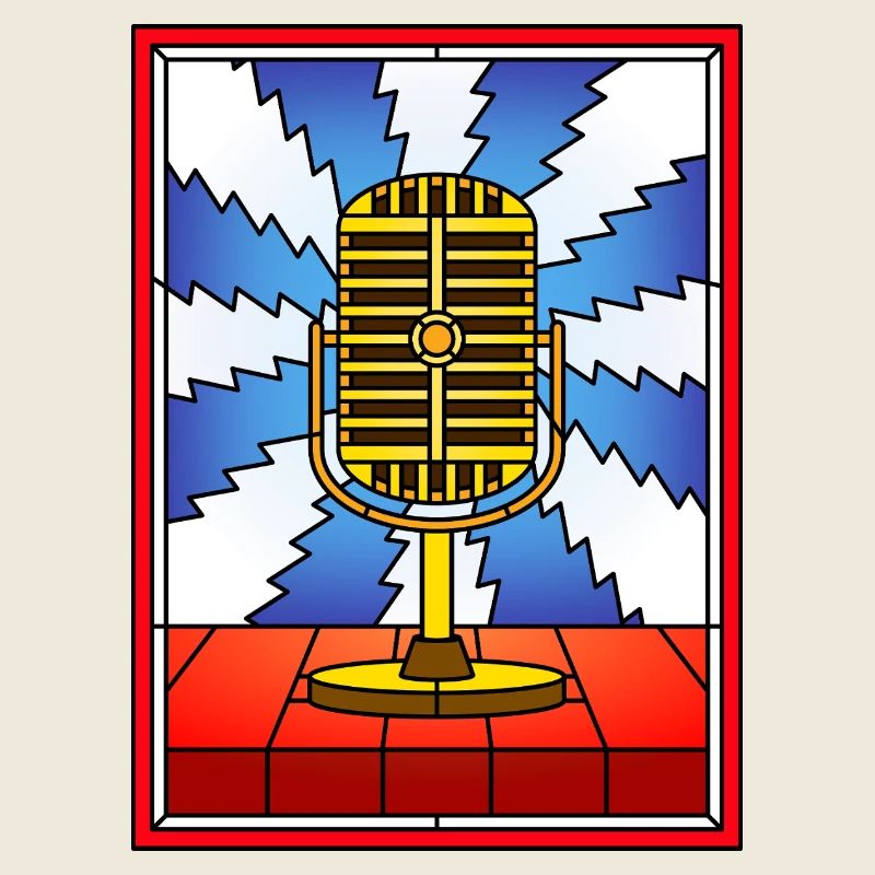 Retro Microphone Stained Glass Design