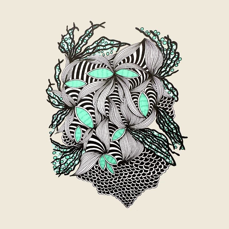 Line Flowers Pattern Mint Accent