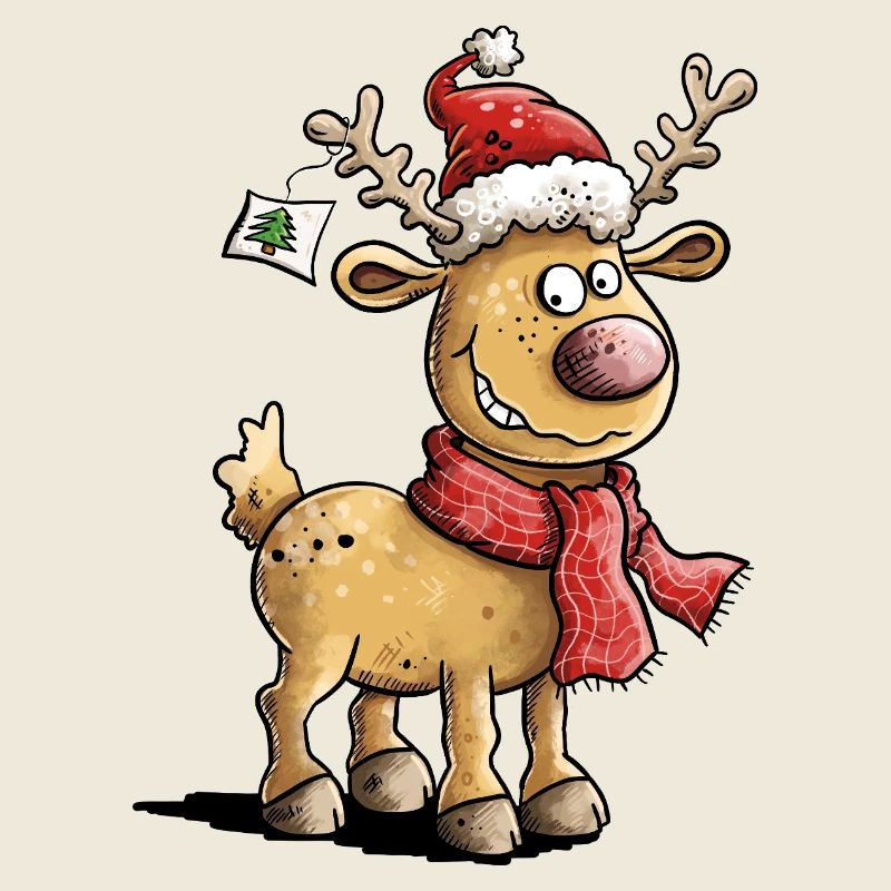 Mignons rennes de Noël avec chapeau et écharpe