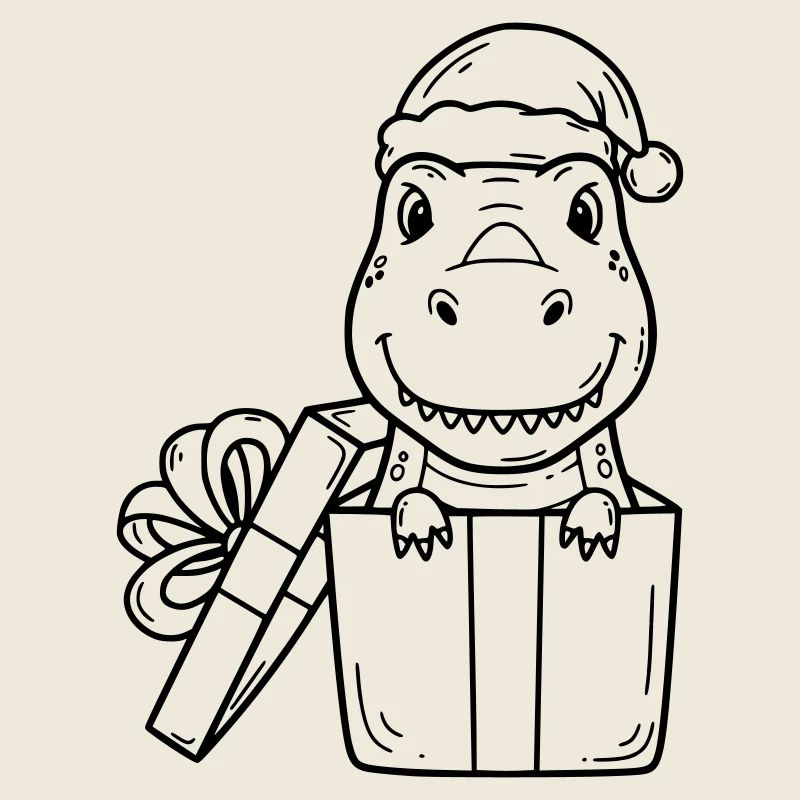 Happy Dino in Gift – Christmas Drawing