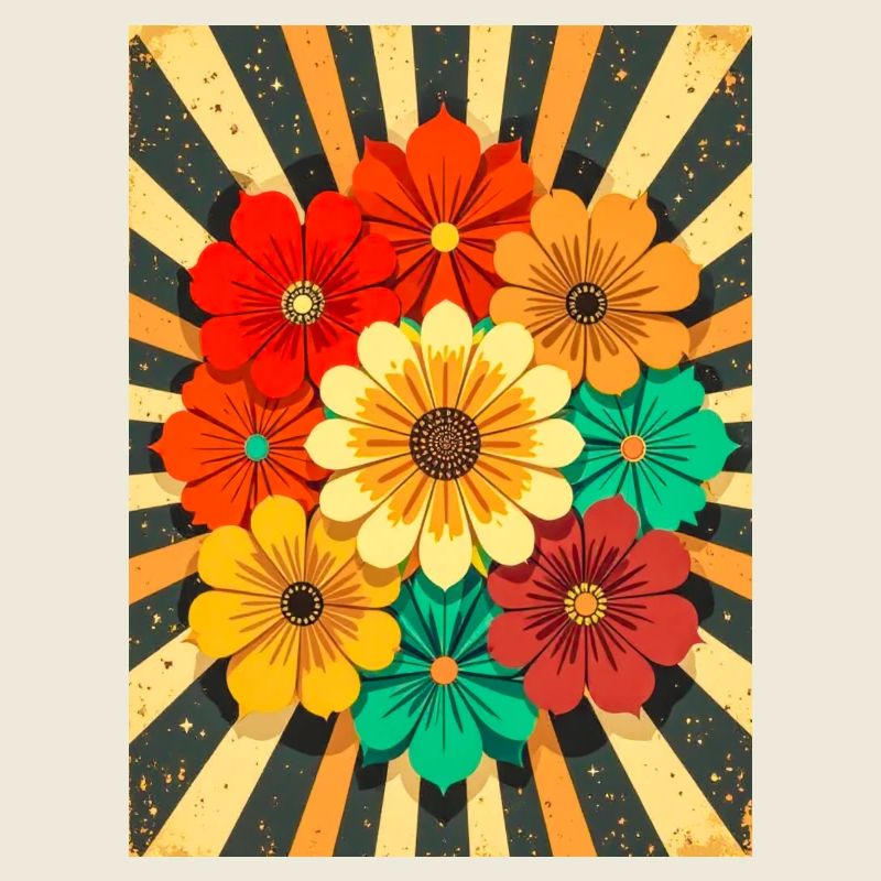 Groovy Blumenstrauß im Retro-70er-Jahre-Stil
