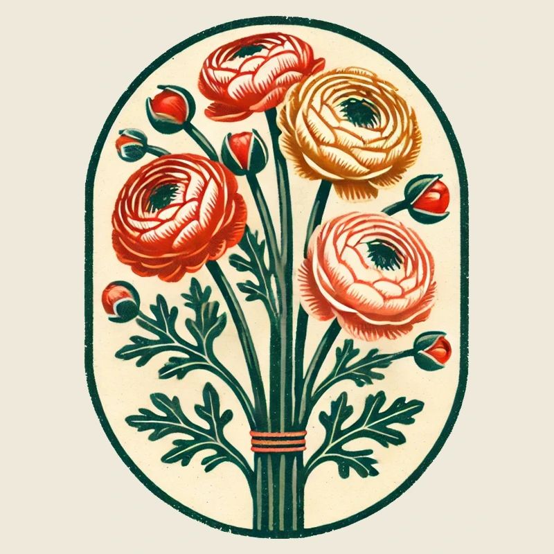 Emblème vintage de bouquet de ranoncelles