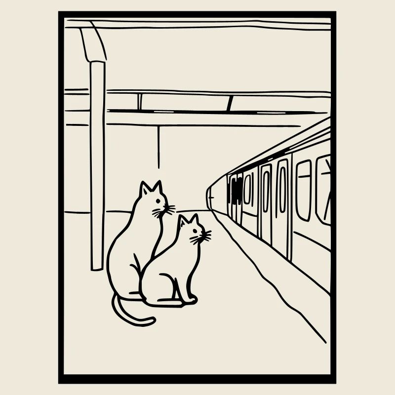 katzen bahnhof warten Line Art