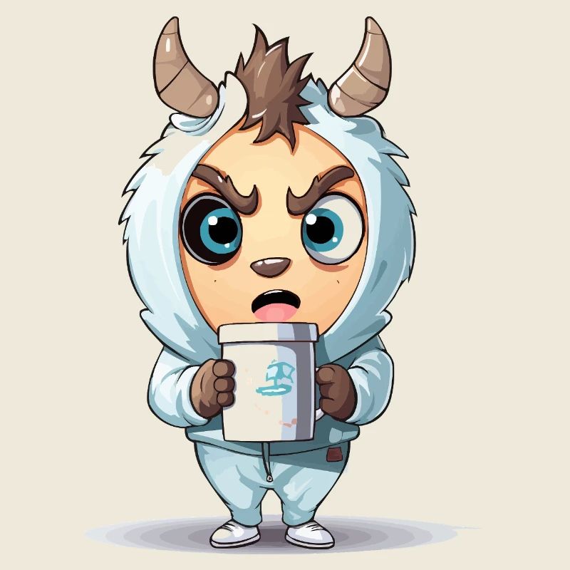 Monstre à capuche avec tasse à café