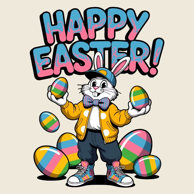 Joyeux lapin de Pâques avec des œufs colorés