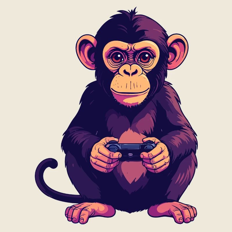 Affe am Controller zockt Konsole Gaming