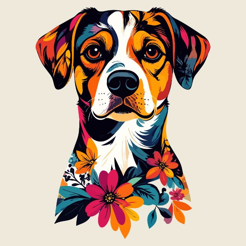 Bunter Hund mit Blumenmustern Hunde Sommeroutfit