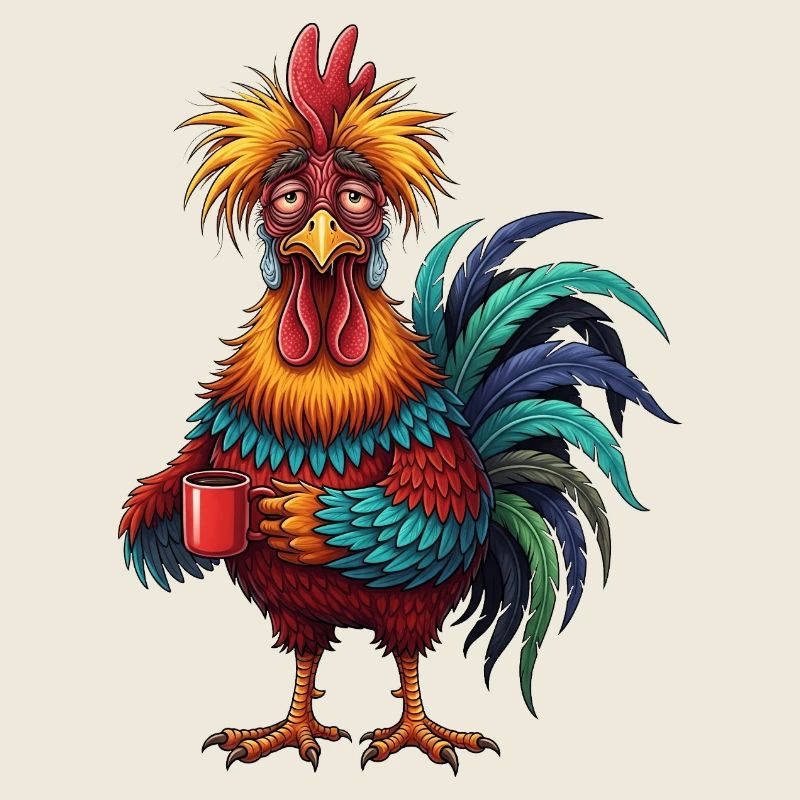 Coq vif avec tasse de café