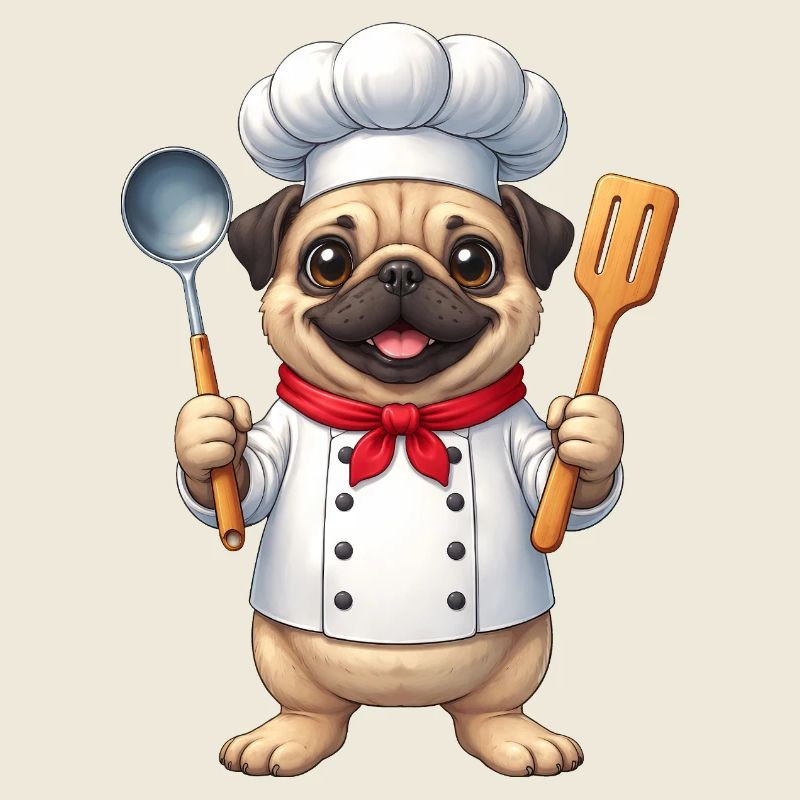 Süßer Mops beim Kochen Cartoon Spaß Essen