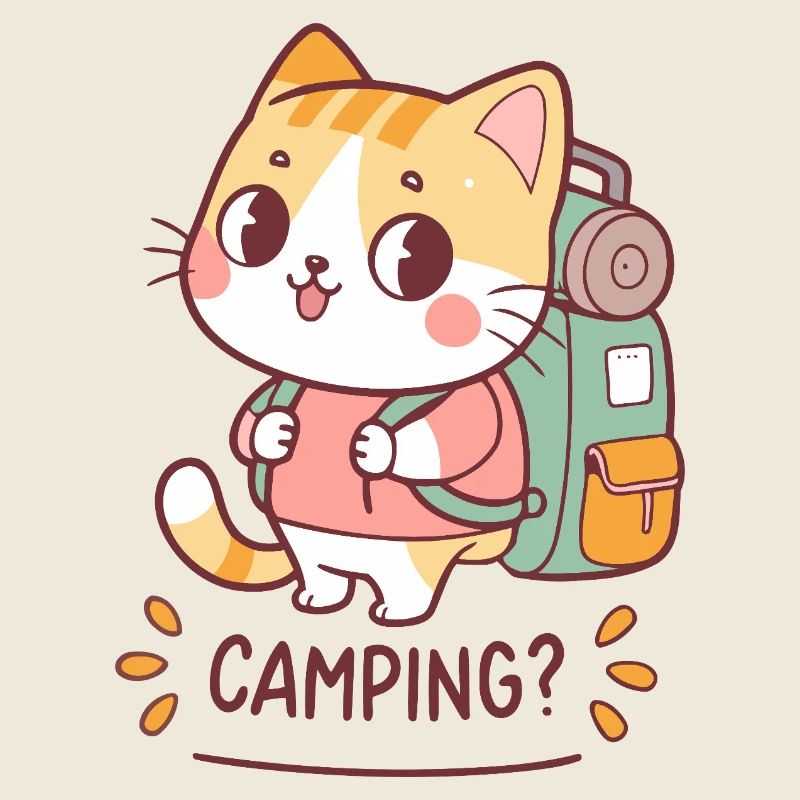 Kawaii Camper-Katze und Rucksack