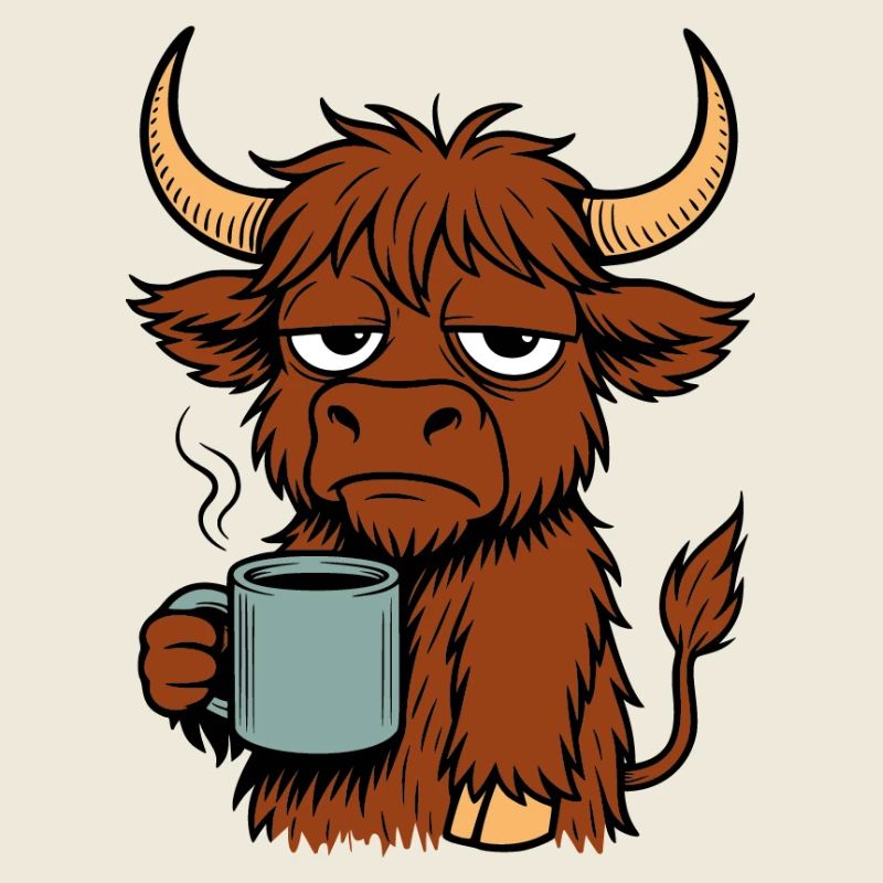Hochlandrind mit Kaffeebecher 