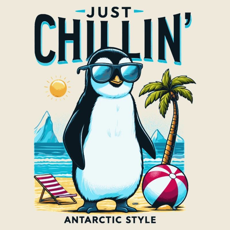 Antarctic beach penguin with sunglasses