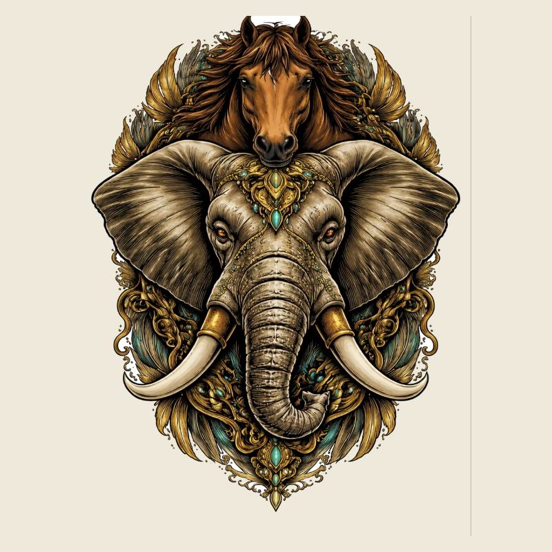 Ornamental Elephant-Horse Medallion