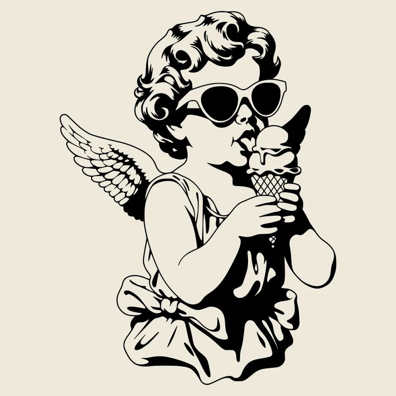 Cooler Cherub mit Sonnenbrille und Eis