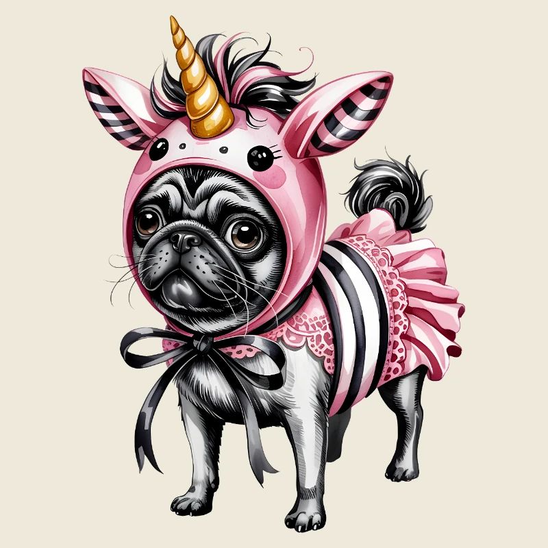 Pugicorn Costume Illustration Unicorn Pug