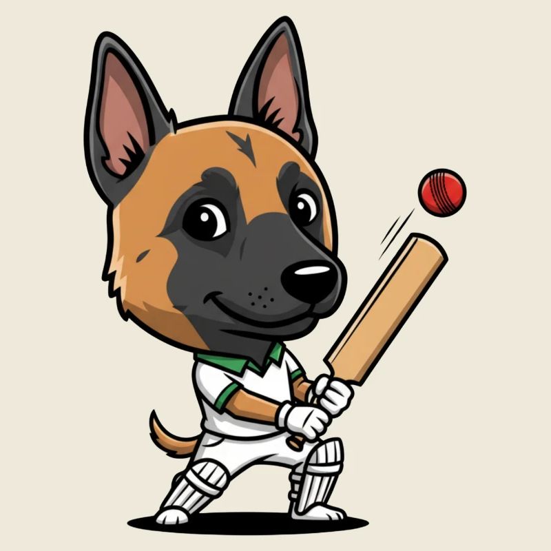 German Shepherd Cricket Cartoon Player