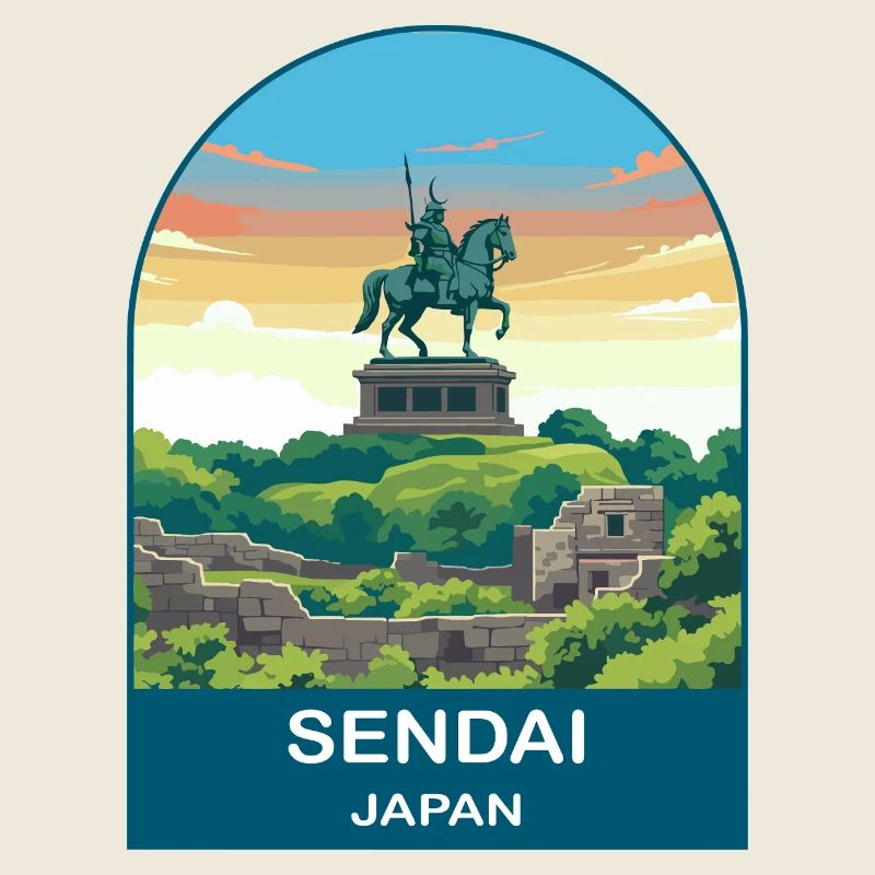 Sendai Japan Samurai-Statue Vintage-Reisekunst