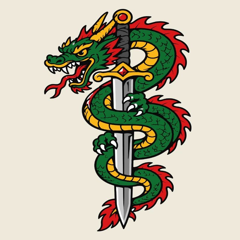 Dragon wrapped around tattoo style sword