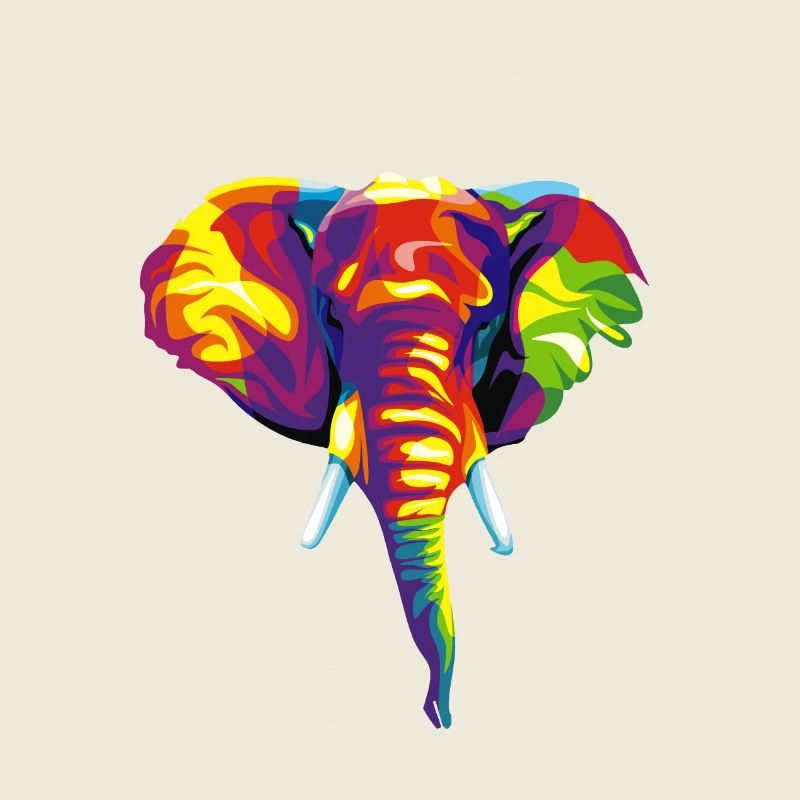 Elefant mit buntem abstraktem Muster.