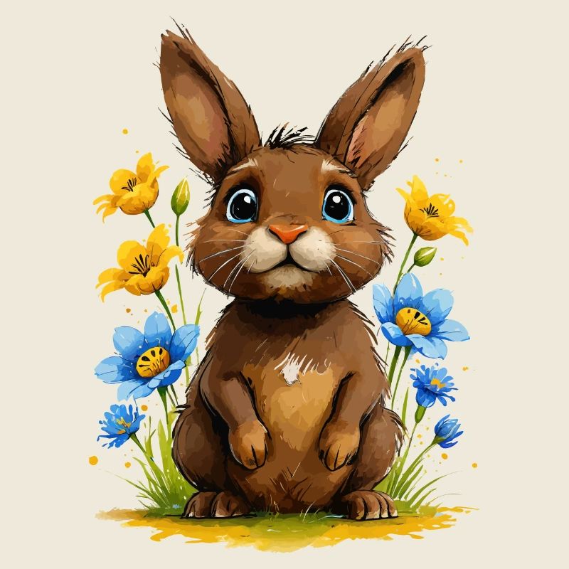 Lapin brun mignon parmi les fleurs