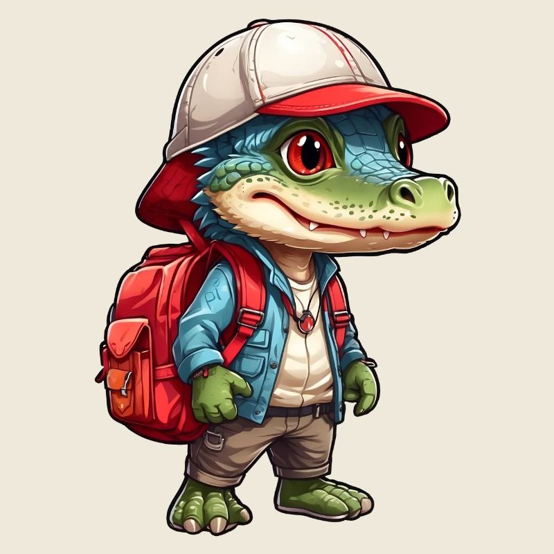Cute crocodile in outdoor look with backpack