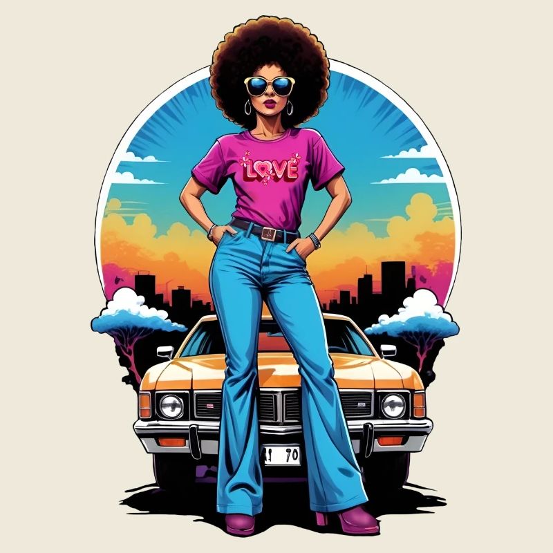 Empowered Woman with Car Sunset Scene