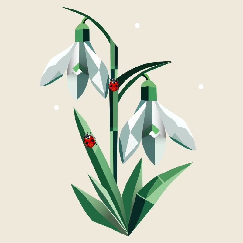 Two snowdrops with ladybugs