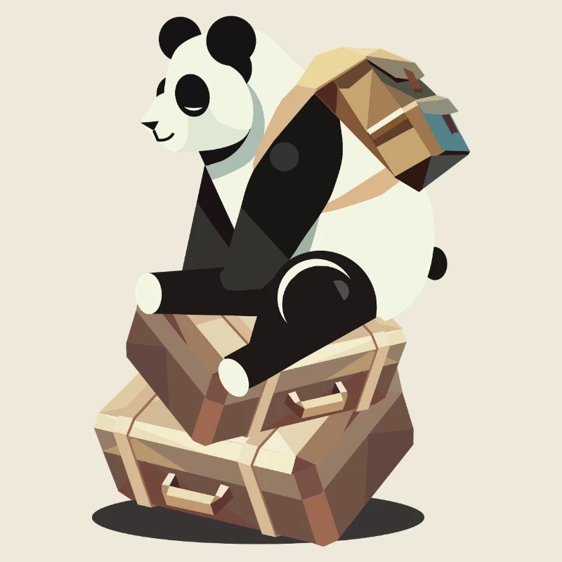 Panda assis sur des valises, prêt pour de nouvelles aventures