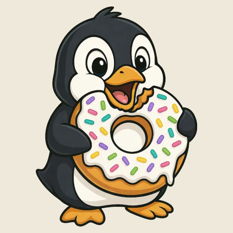 Cute Penguin with Donut Dessert Snacking