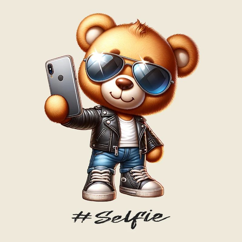 Selfie Bär Mit Lederjacke Sonnenbrille