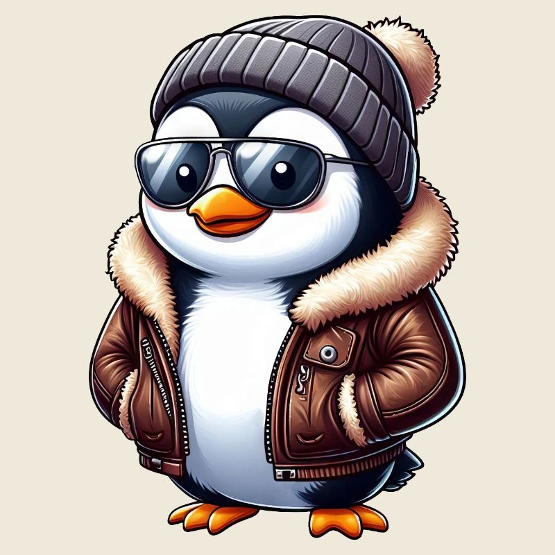 Coole Pinguin mit Sonnenbrille Mütze Lederjacke