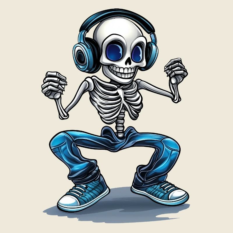 crazy Skelett mit blauer Hose und Kopfhörer :)