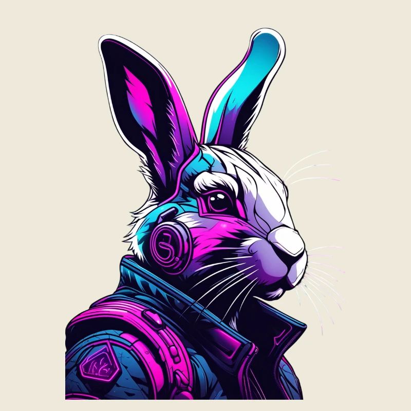 Neon bunny with headphones and digital look