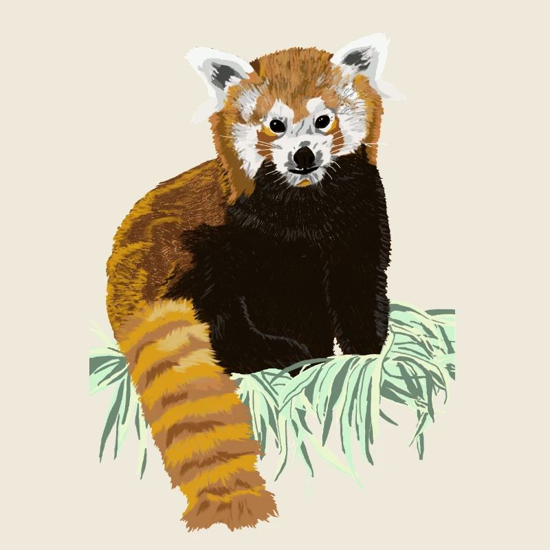 Red panda bear sitting on hay