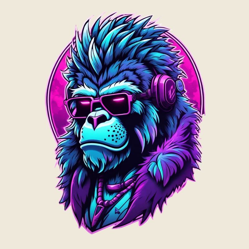 Berauschter Gorilla mit Kopfhörern