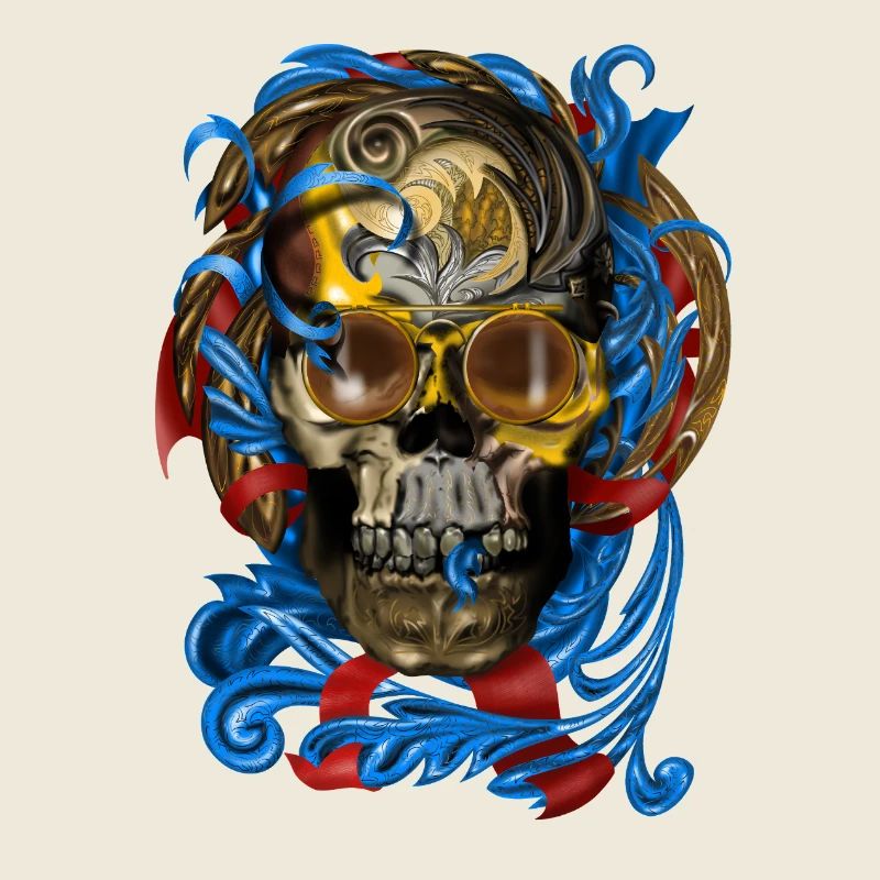 Barock Skull mit Blau Bändern