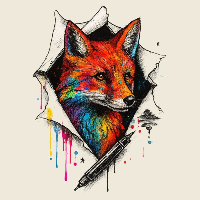 Regenbogenfuchs Kunst mit Farbspritzer