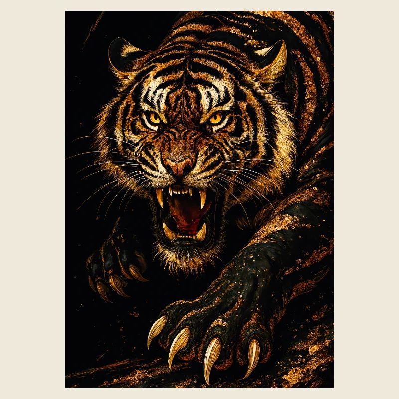 Rage du tigre sur un sol sombre