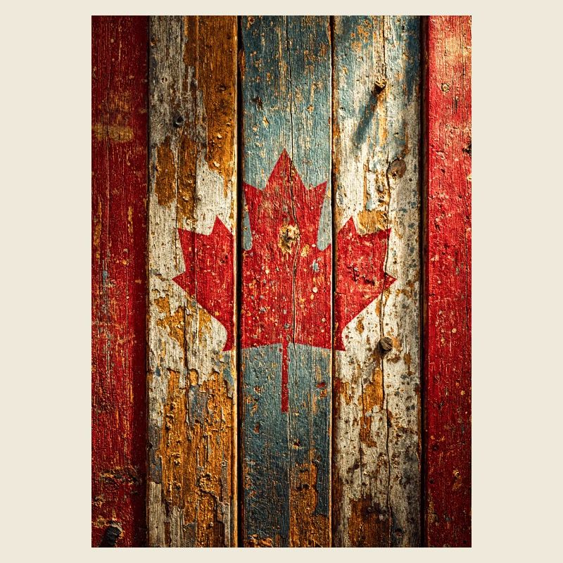 Rustic Maple Flag on Weathered Wood, Canadian Flag