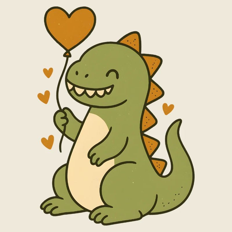 Dino avec ballon cœur