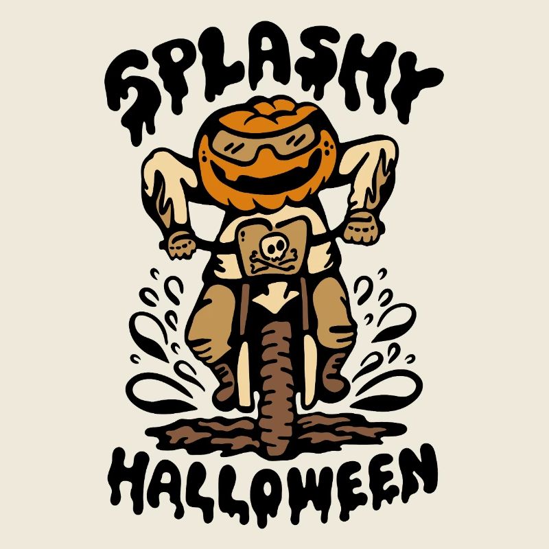 Halloween Pumpkin Biker Splashing Through Mud