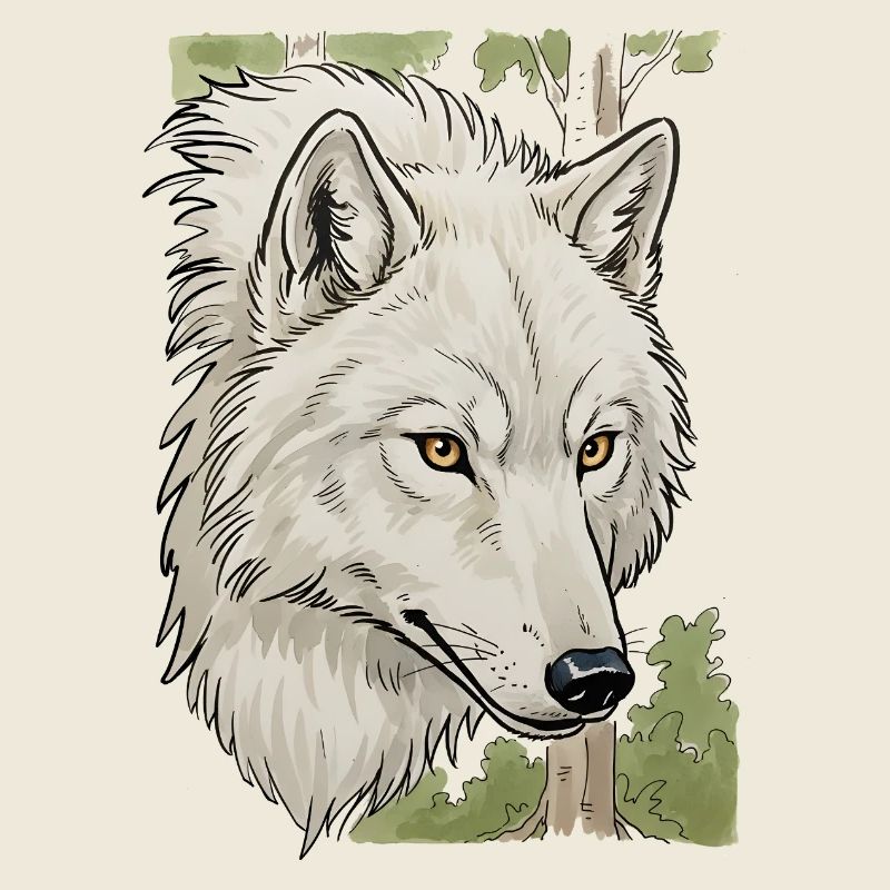 Weißer Wolfkopf im Wald