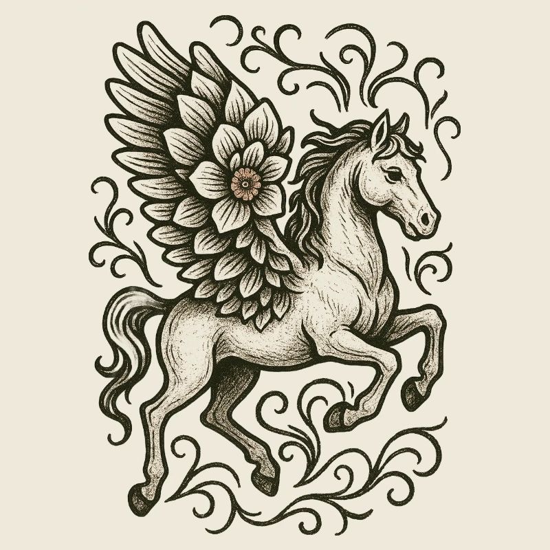 Verziertes geflügeltes Einhorn-Wappen