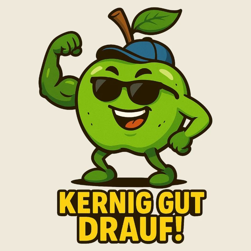 Apfel - kernig gut drauf Karikatur 