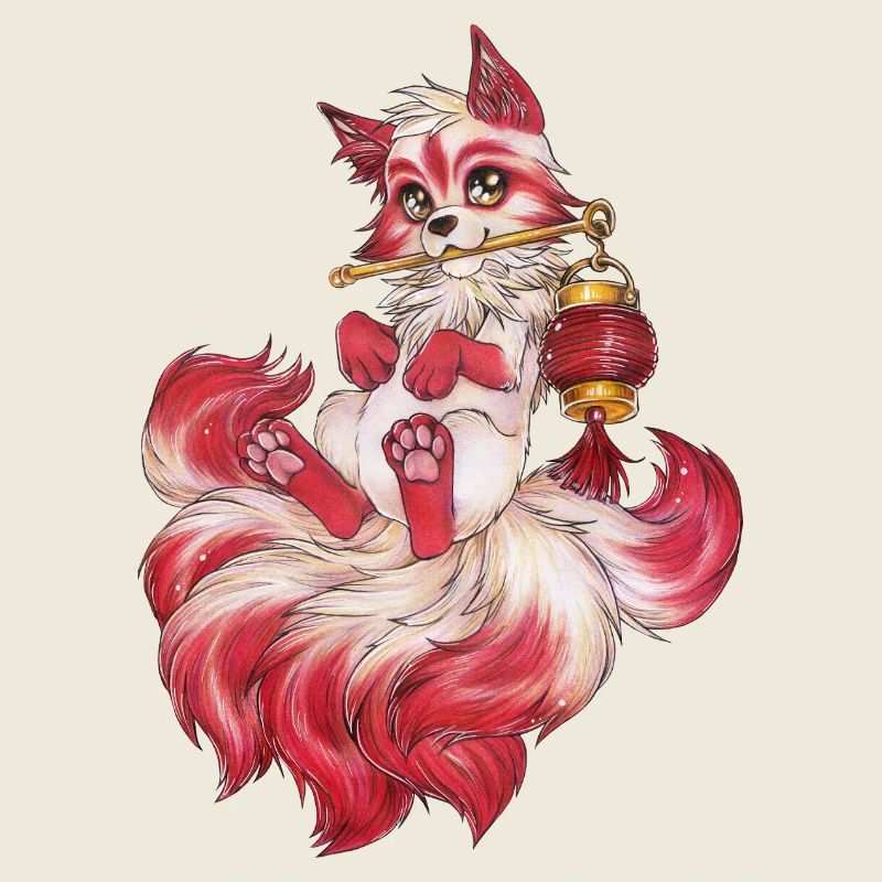 Kitsune mit Laterne Japanischer Fuchs Geist