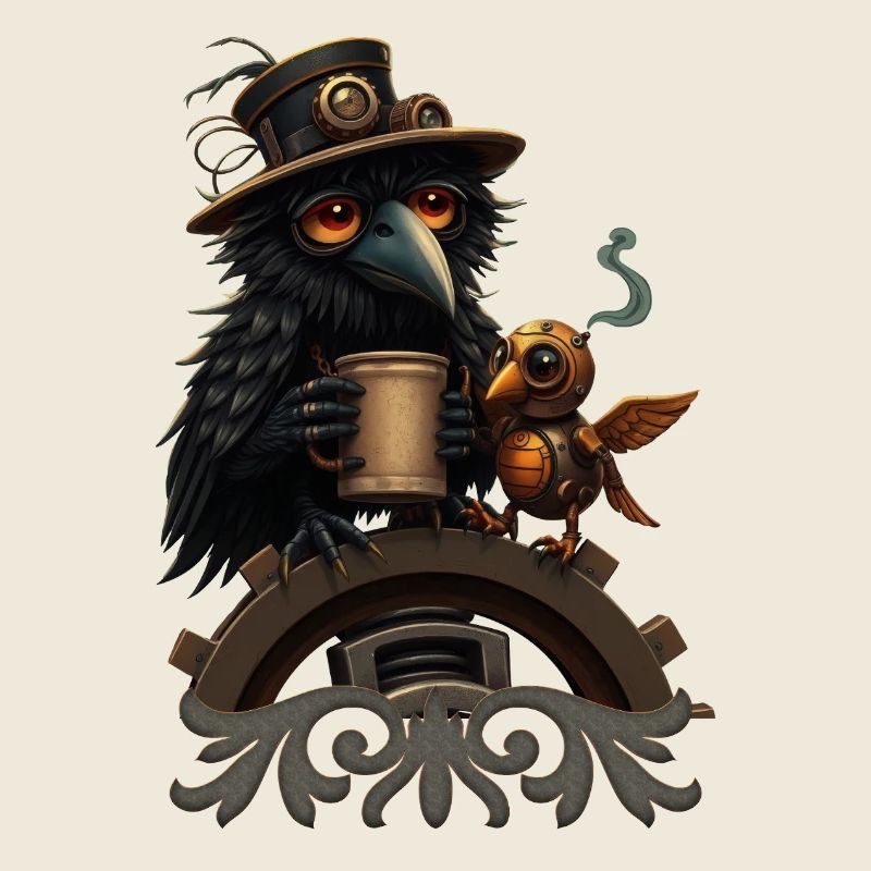 Steampunk Rabe mit Becher